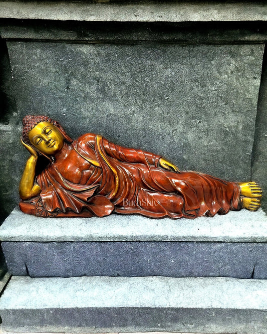 Large Brass Superfine Mahaparinirvana Sleeping Buddha Statue 48"
