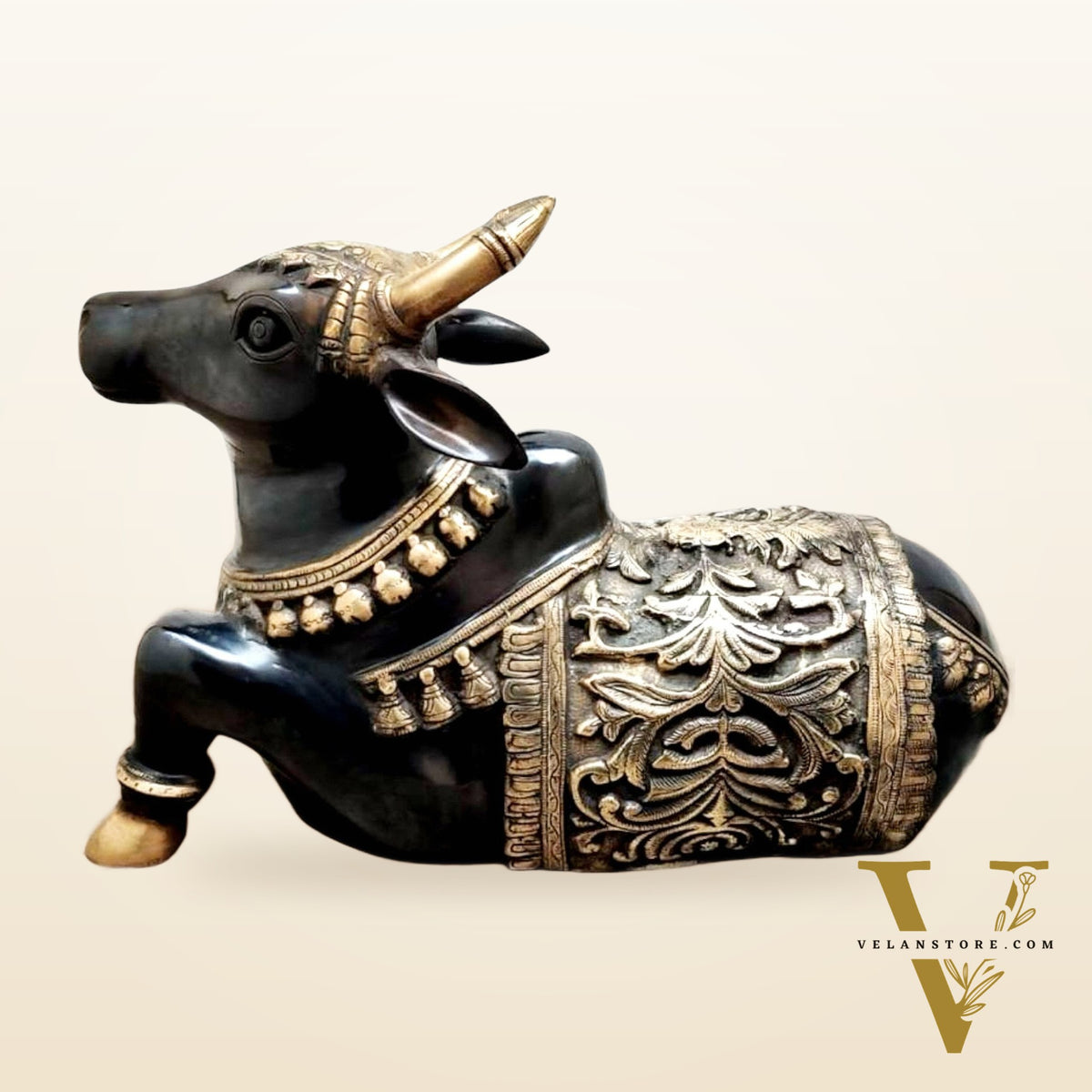 Large Brass Superfine Nandi Sculpture - 21" Black tone