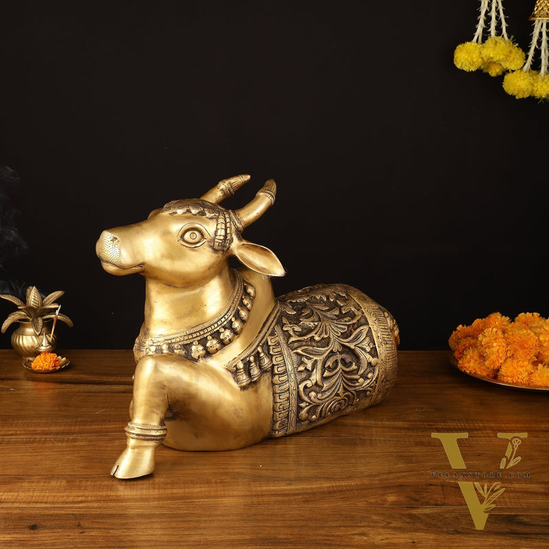 Large Brass Superfine Nandi Sculpture - 21" Divine Statue