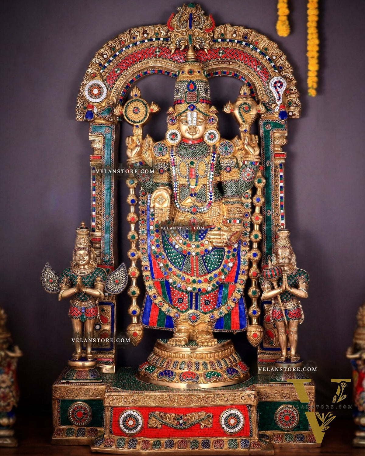 Large Brass Tirupati Balaji Sculpture 60" Lord Venkateshwara darbar