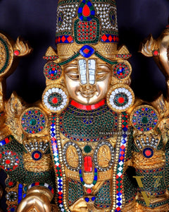 Large Brass Tirupati Balaji Sculpture 60" Lord Venkateshwara darbar