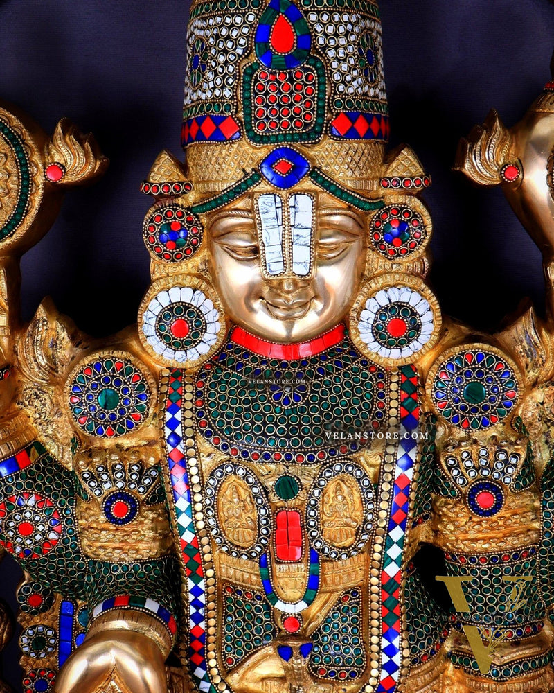 Large Brass Tirupati Balaji Sculpture 60" Lord Venkateshwara darbar