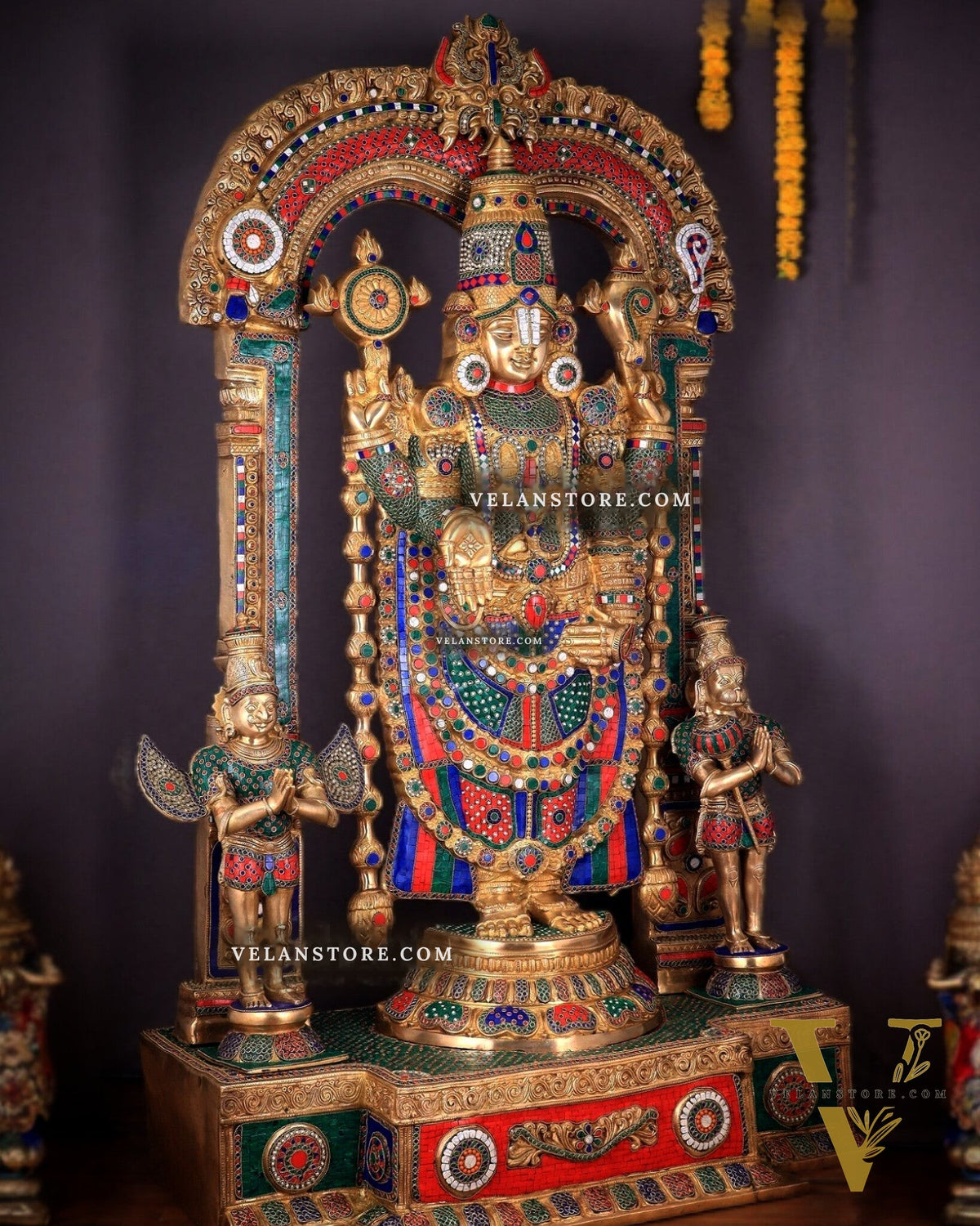 Large Brass Tirupati Balaji Sculpture 60" Lord Venkateshwara darbar