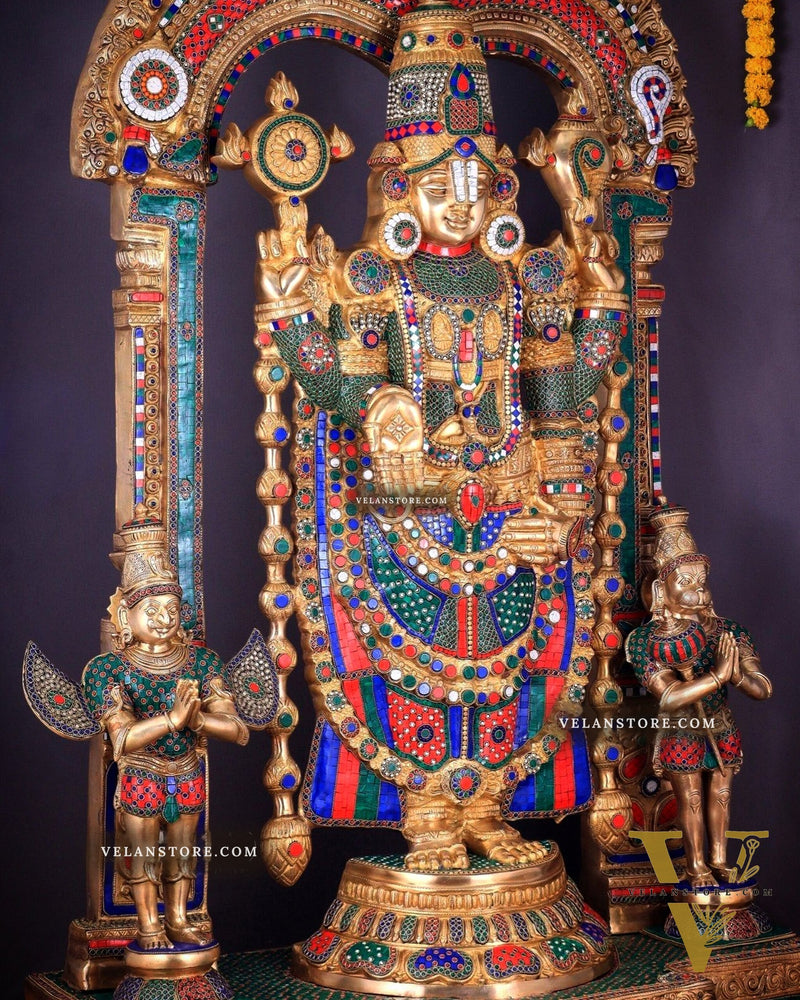Large Brass Tirupati Balaji Sculpture 60" Lord Venkateshwara darbar