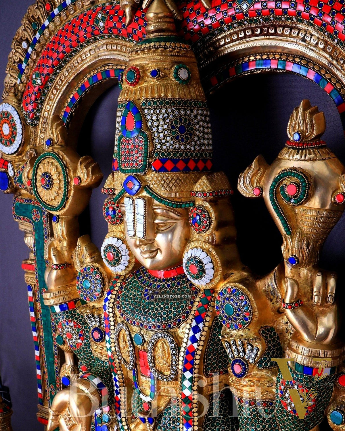 Large Brass Tirupati Balaji Sculpture 60" Lord Venkateshwara darbar