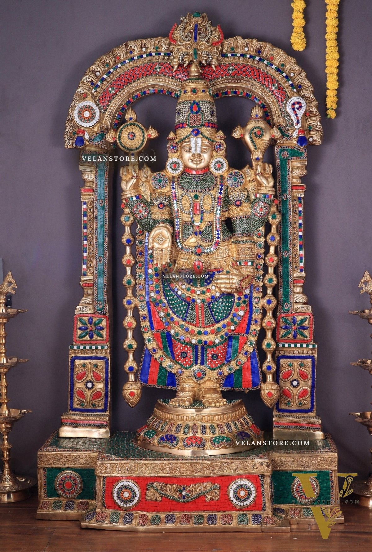 Large Brass Tirupati Balaji Sculpture with Kirtimukha Thiruvarchi Prabhavali 60"