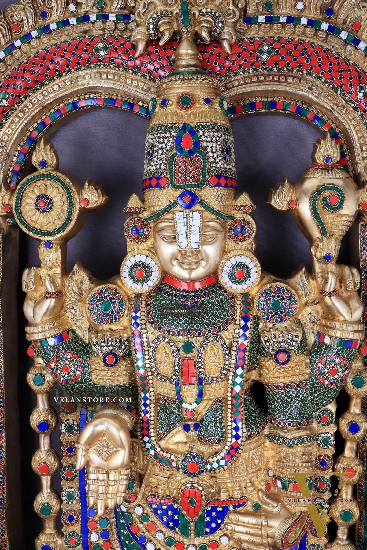 Large Brass Tirupati Balaji Sculpture with Kirtimukha Thiruvarchi Prabhavali 60"