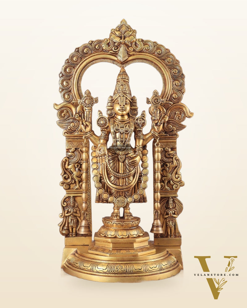 Large Brass Tirupati Balaji Statue with Hanuman and Garuda – 22 Inch