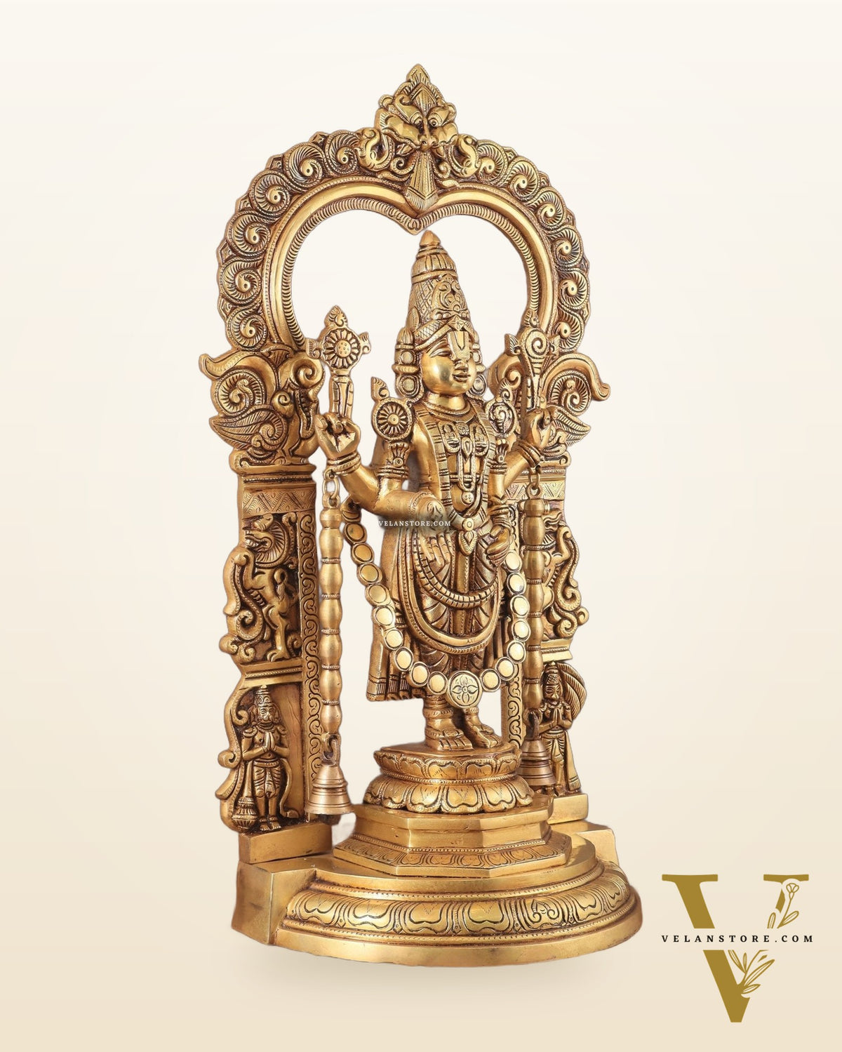 Large Brass Tirupati Balaji Statue with Hanuman and Garuda – 22 Inch