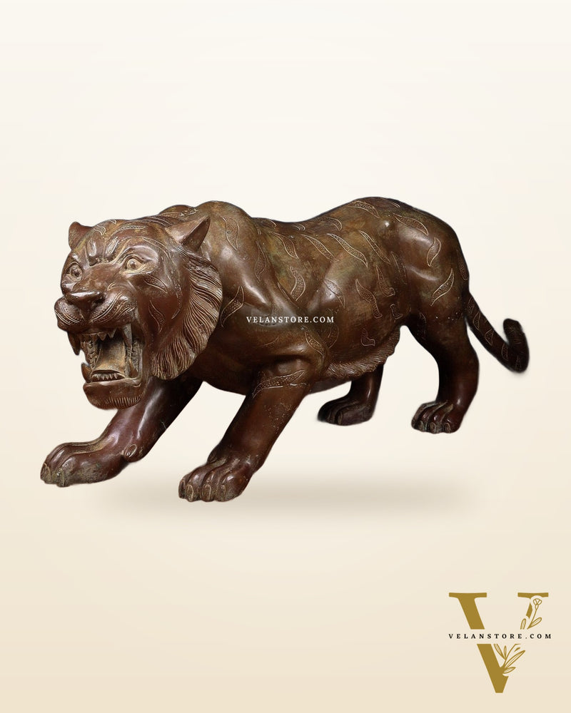 Large Bronze Tiger Sculpture – Majestic Artwork, 19"x53"x13