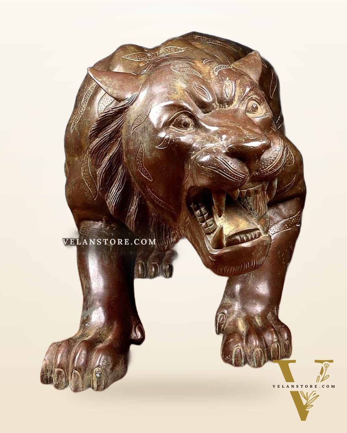 Large Bronze Tiger Sculpture – Majestic Artwork, 19"x53"x13