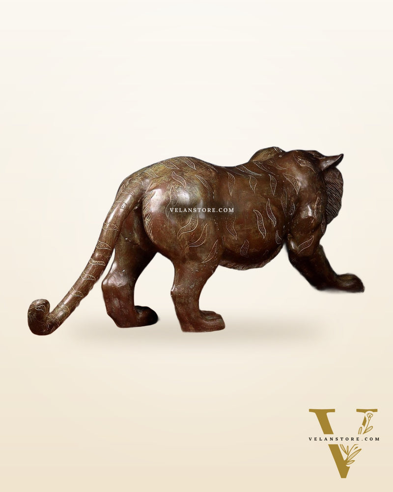 Large Bronze Tiger Sculpture – Majestic Artwork, 19"x53"x13