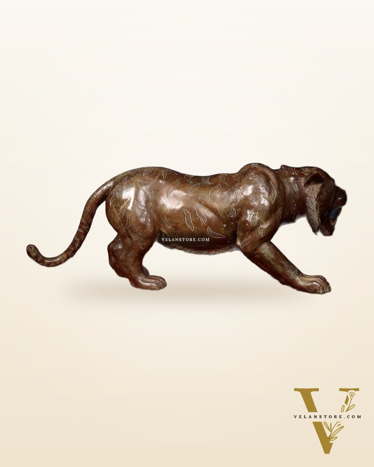 Large Bronze Tiger Sculpture – Majestic Artwork, 19"x53"x13
