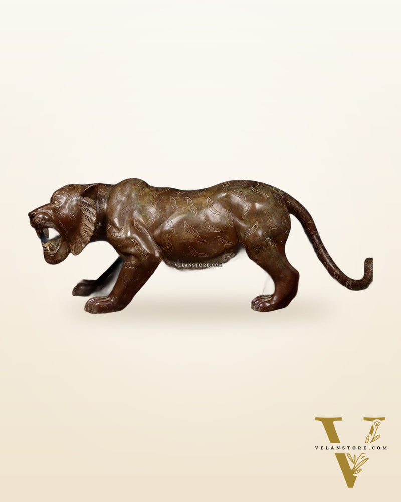 Large Bronze Tiger Sculpture – Majestic Artwork, 19"x53"x13