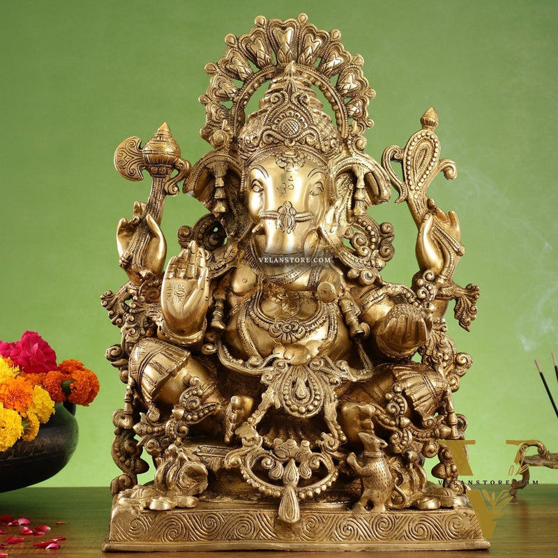 Large Ganapati Statue: Blessing Ganesha Brass Idol