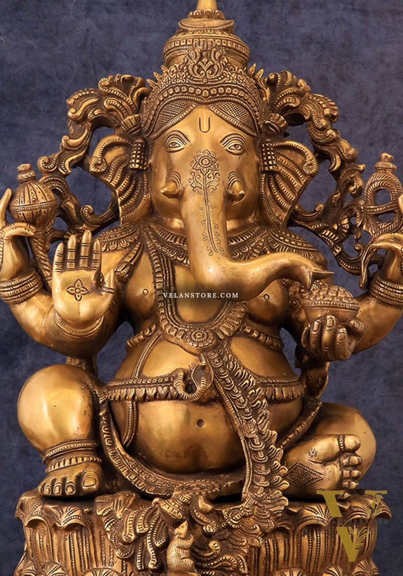 Large Ganesha Brass Statue - 26 Inch