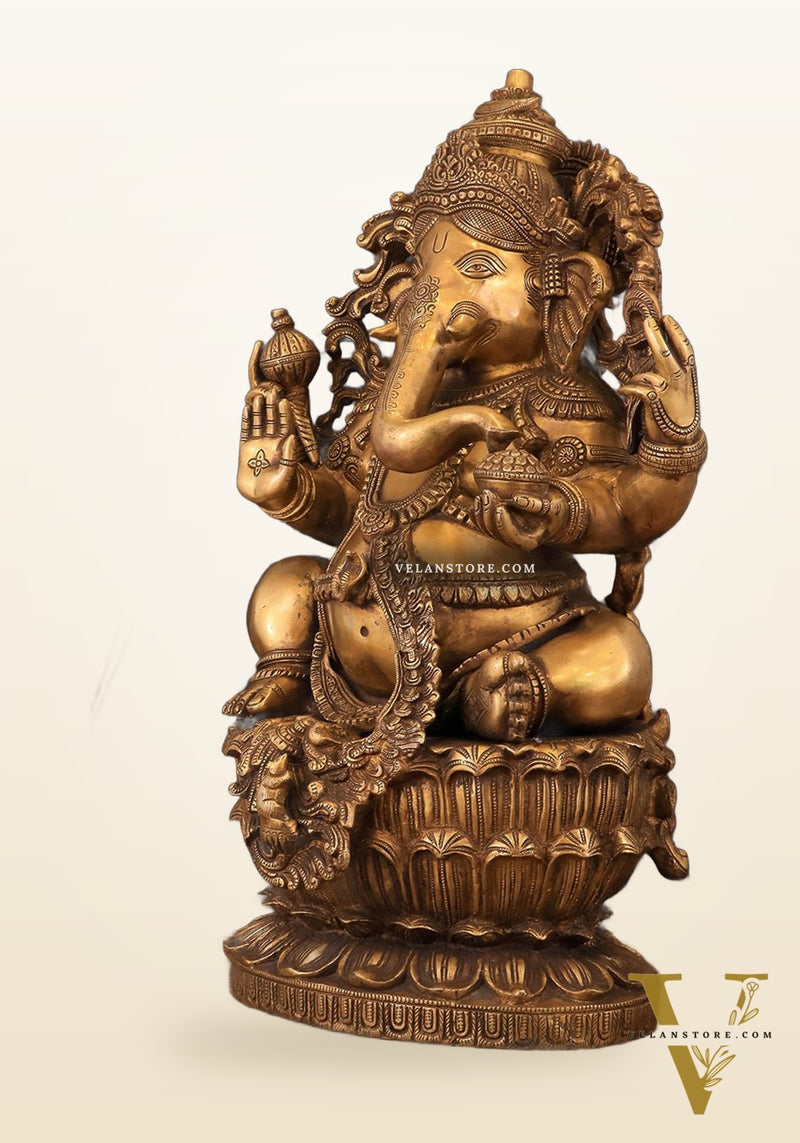 Large Ganesha Brass Statue - 26 Inch