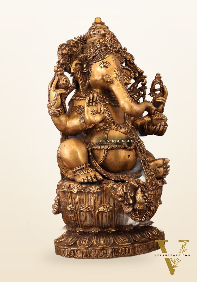 Large Ganesha Brass Statue - 26 Inch