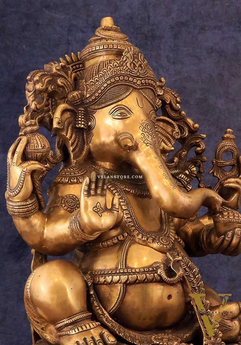 Large Ganesha Brass Statue - 26 Inch