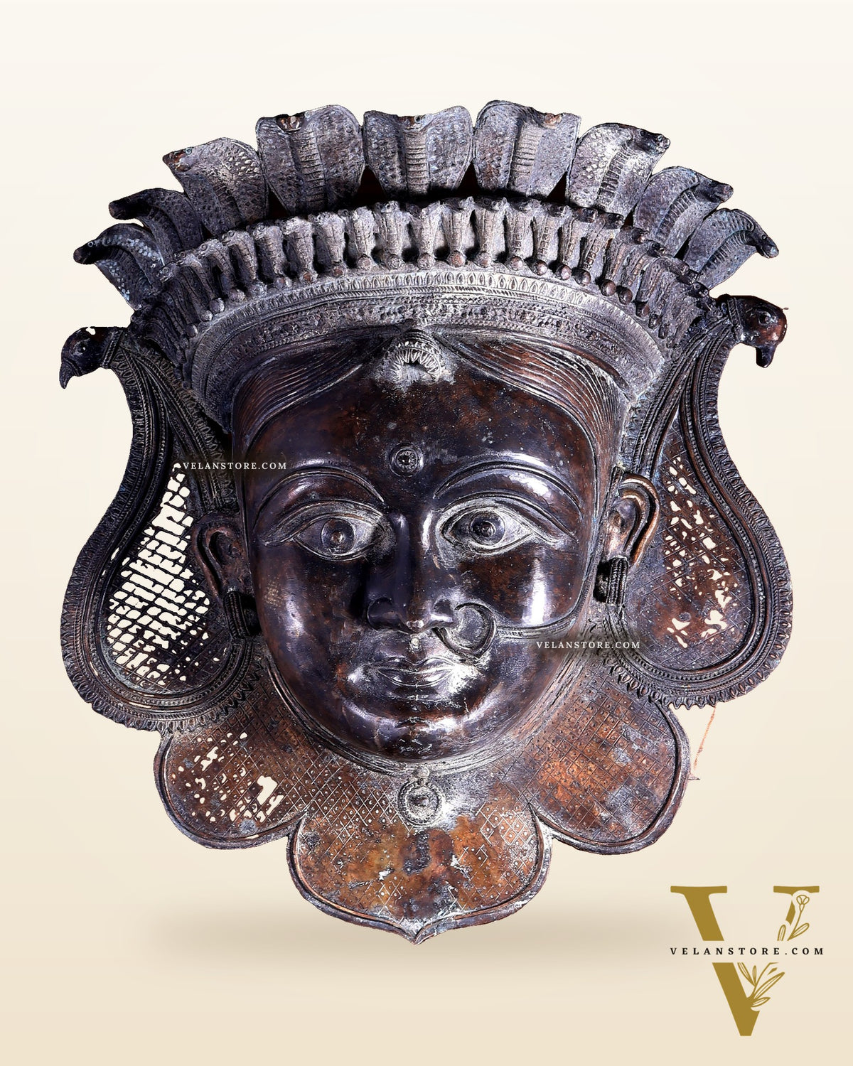 Large Goddess Durga Face Wall Hanging | Bronze Lost Wax Casting 26 inch