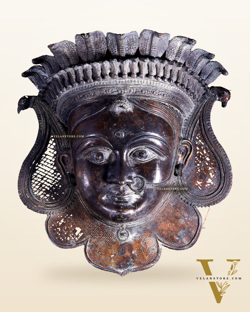 Large Goddess Durga Face Wall Hanging | Bronze Lost Wax Casting 26 inch