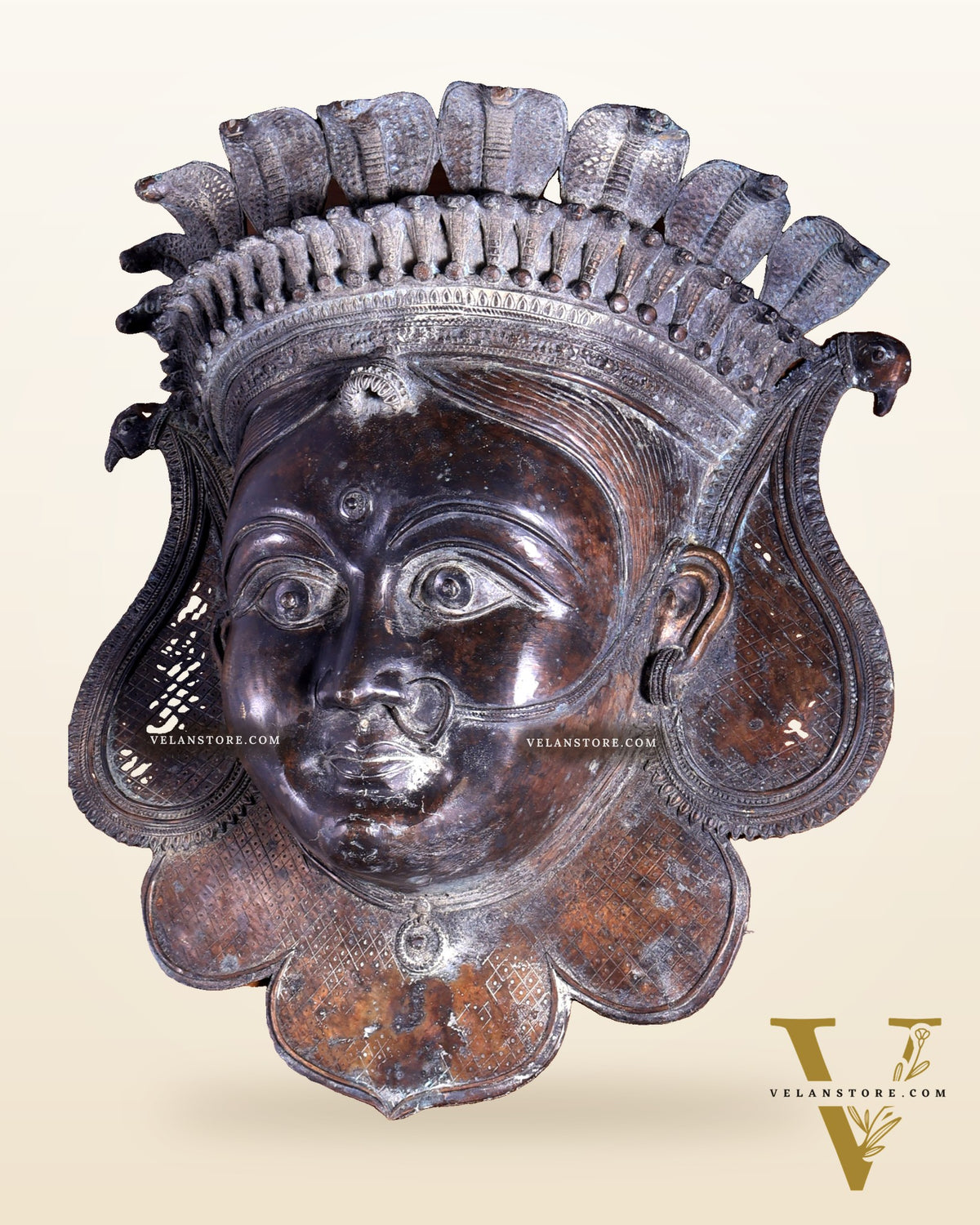 Large Goddess Durga Face Wall Hanging | Bronze Lost Wax Casting 26 inch
