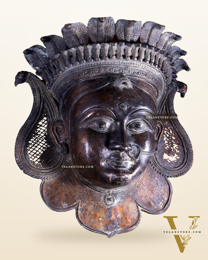 Large Goddess Durga Face Wall Hanging | Bronze Lost Wax Casting 26 inch