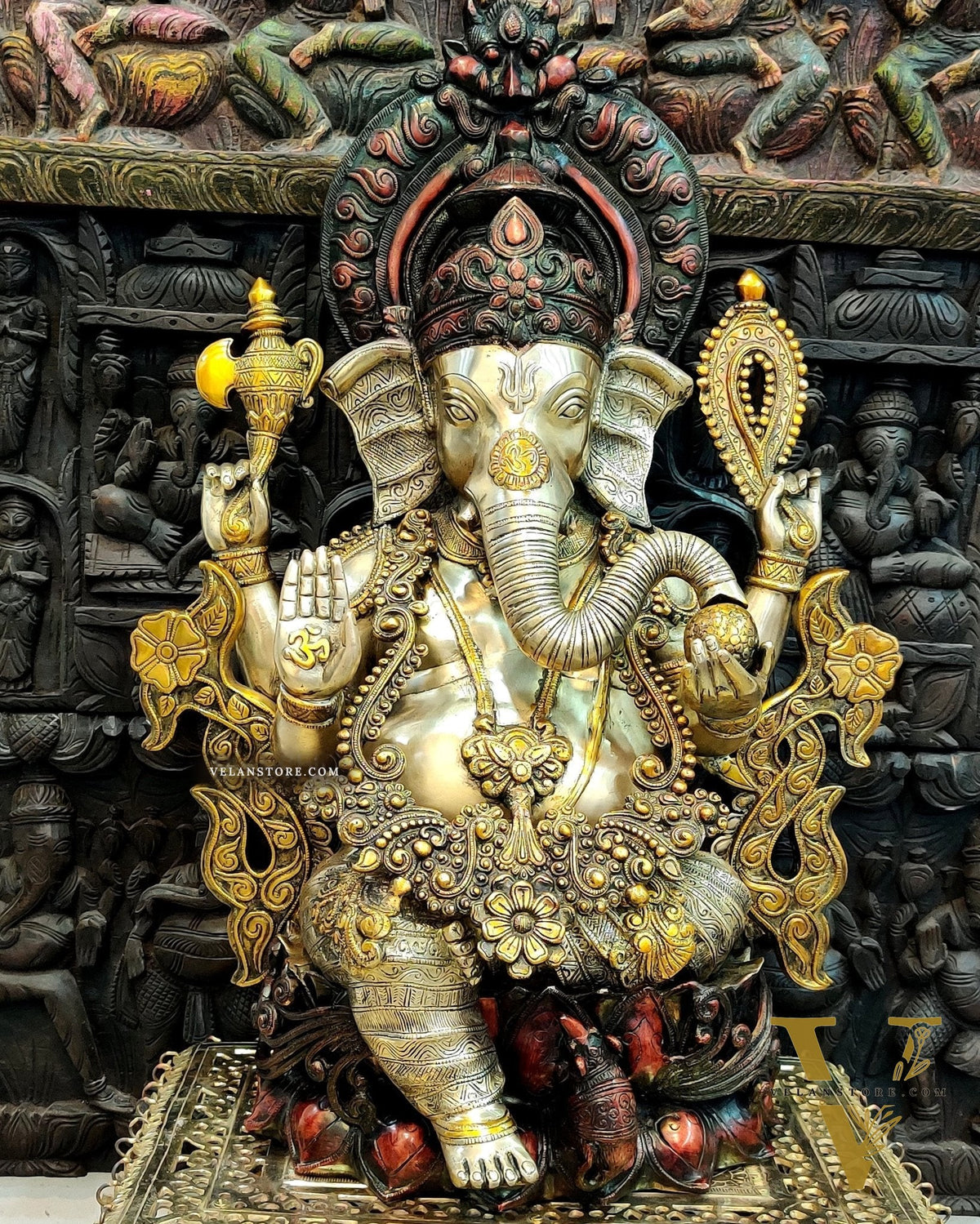 Large Handcrafted Superfine Brass Ganapati Statue - 29"