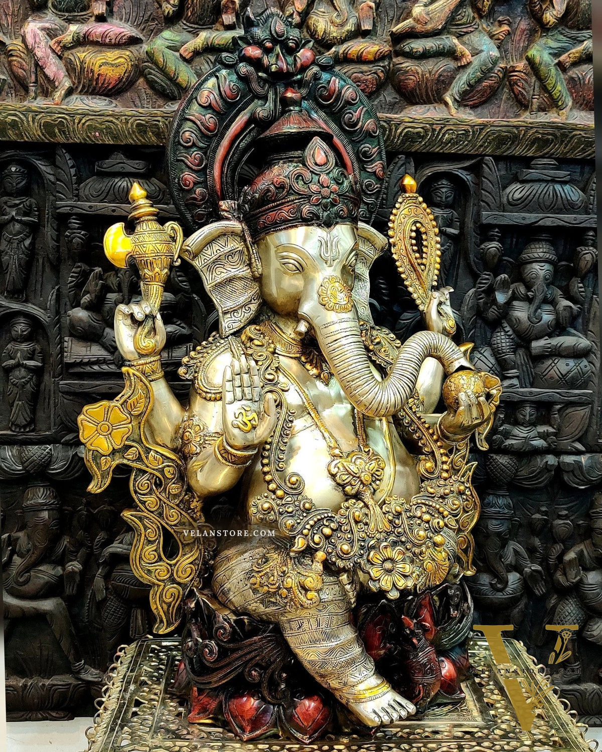 Large Handcrafted Superfine Brass Ganapati Statue - 29"