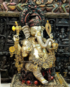 Large Handcrafted Superfine Brass Ganapati Statue - 29"
