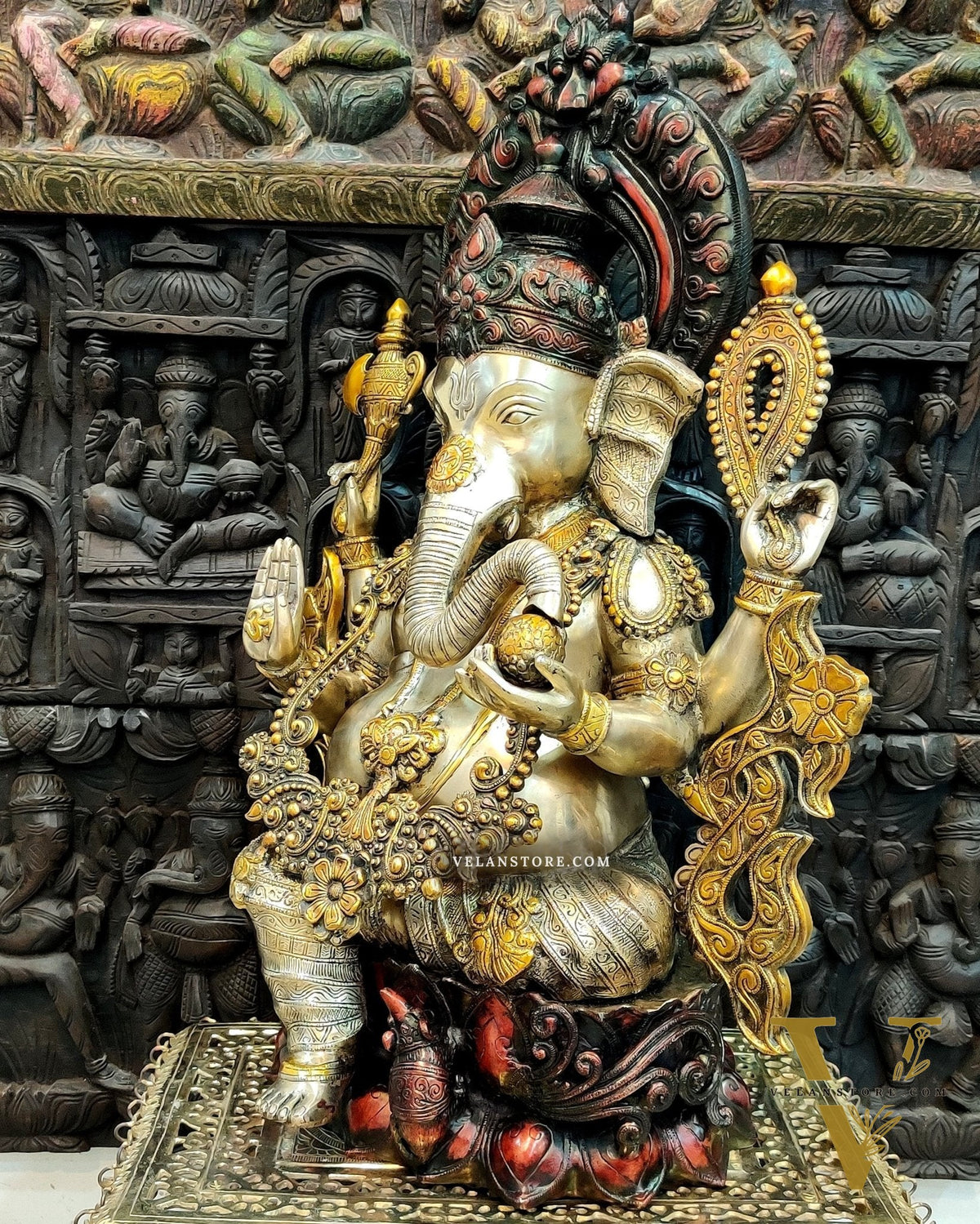 Large Handcrafted Superfine Brass Ganapati Statue - 29"