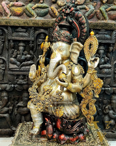 Large Handcrafted Superfine Brass Ganapati Statue - 29"