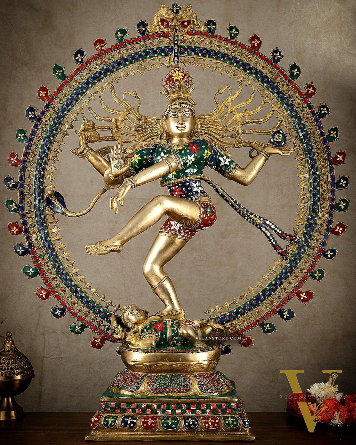 Large Handcrafted Superfine Brass Nataraja | 36" Tall | With Stonework