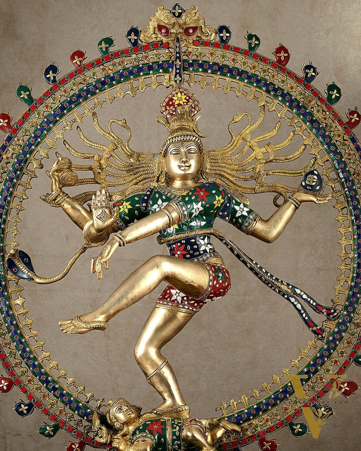 Large Handcrafted Superfine Brass Nataraja | 36" Tall | With Stonework