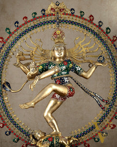 Large Handcrafted Superfine Brass Nataraja | 36" Tall | With Stonework