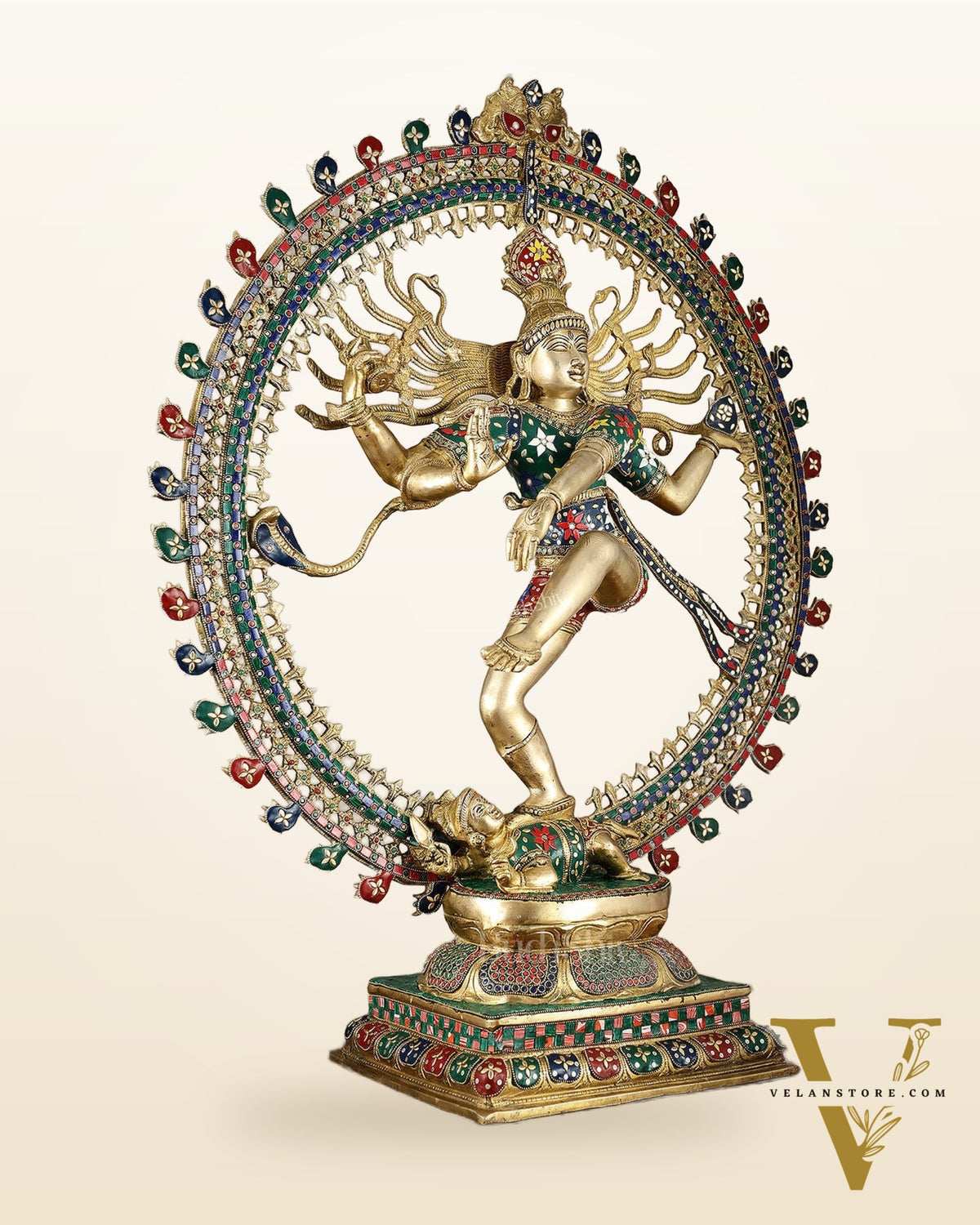 Large Handcrafted Superfine Brass Nataraja | 36" Tall | With Stonework