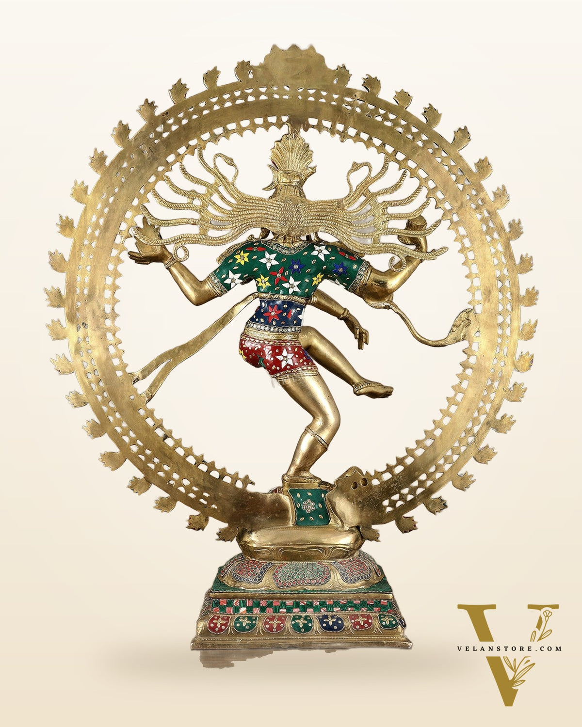 Large Handcrafted Superfine Brass Nataraja | 36" Tall | With Stonework