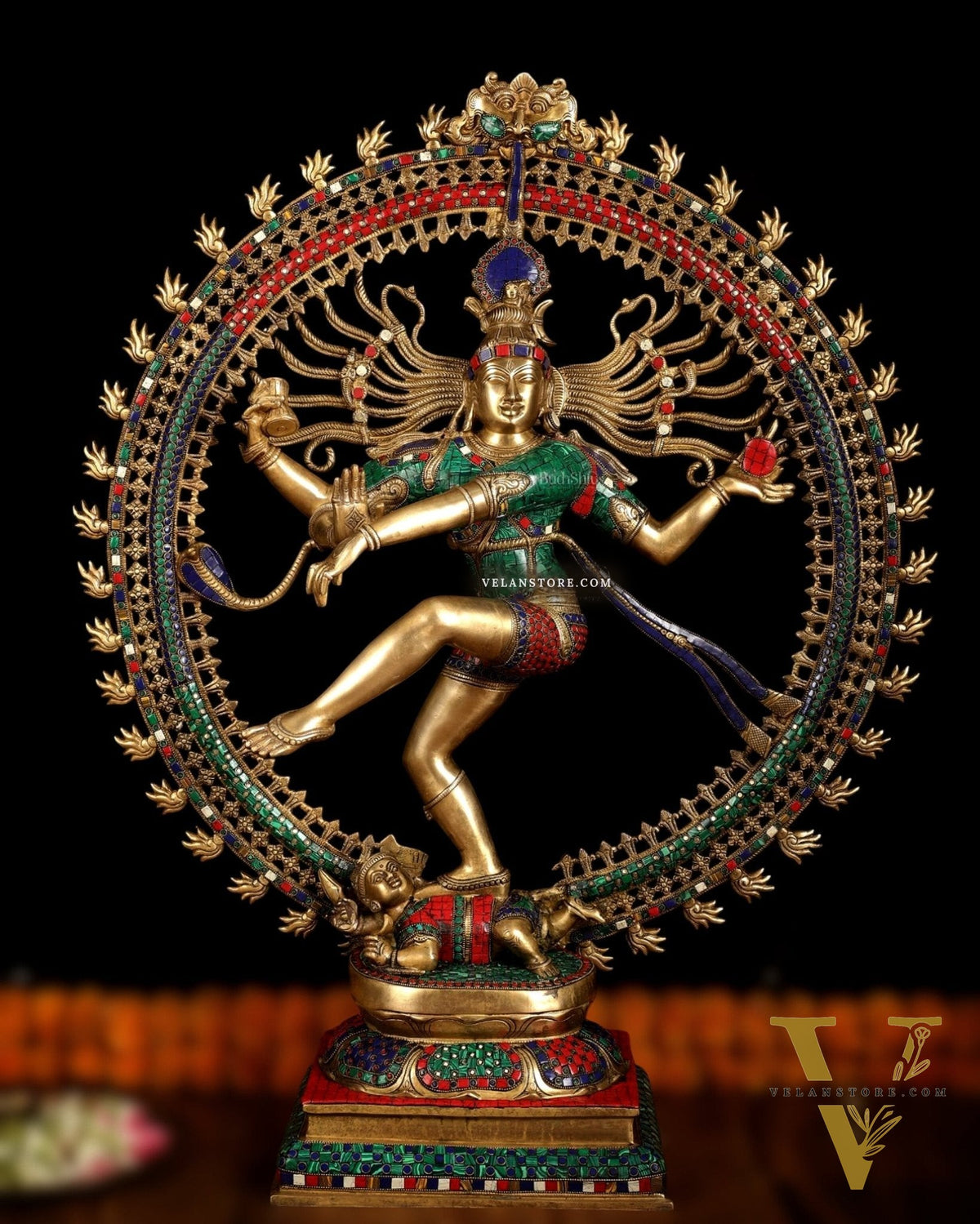 Large Handcrafted Superfine Brass Nataraja Statue by BudhShiv | 36" Tall | With Stonework