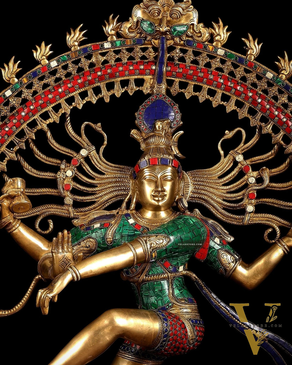 Large Handcrafted Superfine Brass Nataraja Statue by BudhShiv | 36" Tall | With Stonework