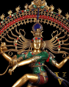 Large Handcrafted Superfine Brass Nataraja Statue by BudhShiv | 36" Tall | With Stonework