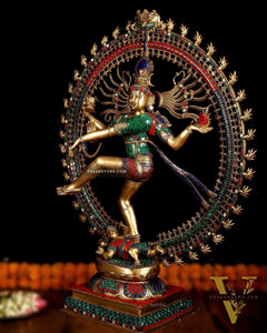 Large Handcrafted Superfine Brass Nataraja Statue by BudhShiv | 36" Tall | With Stonework