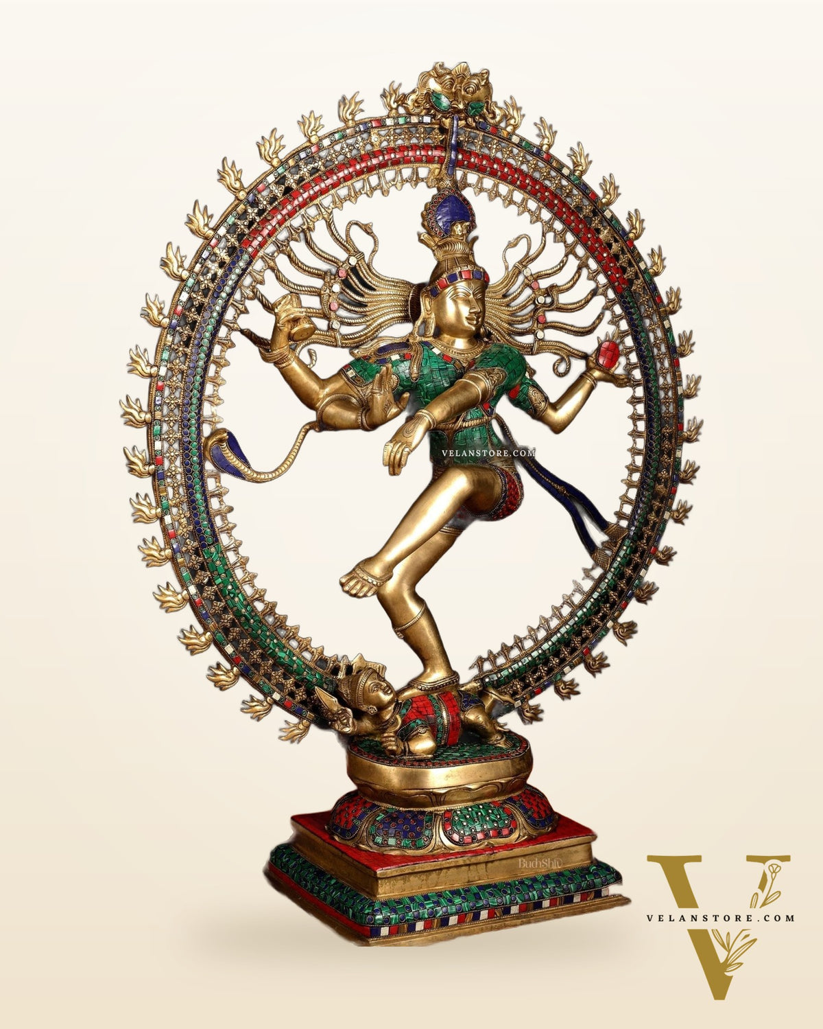 Large Handcrafted Superfine Brass Nataraja Statue by BudhShiv | 36" Tall | With Stonework