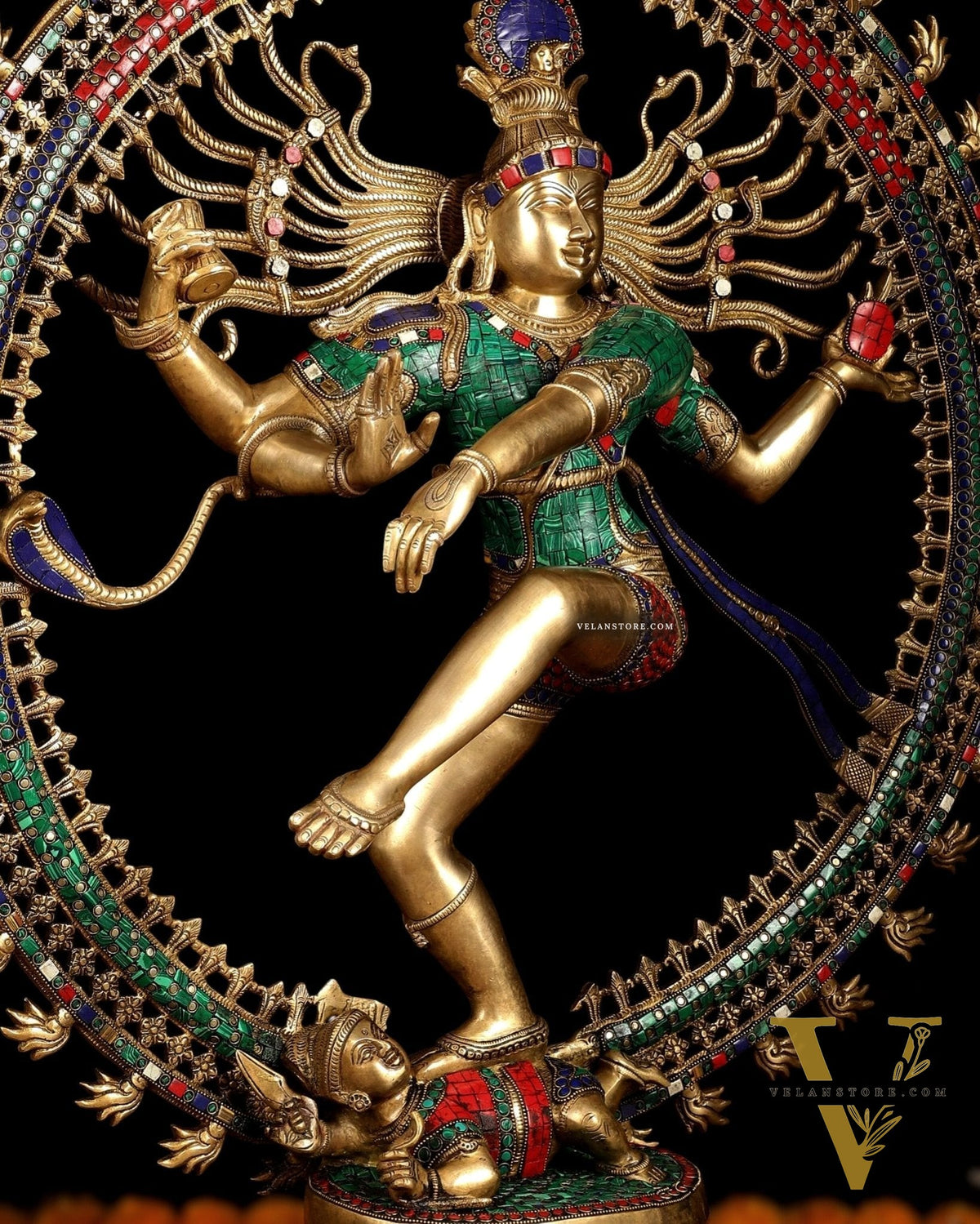 Large Handcrafted Superfine Brass Nataraja Statue by BudhShiv | 36" Tall | With Stonework