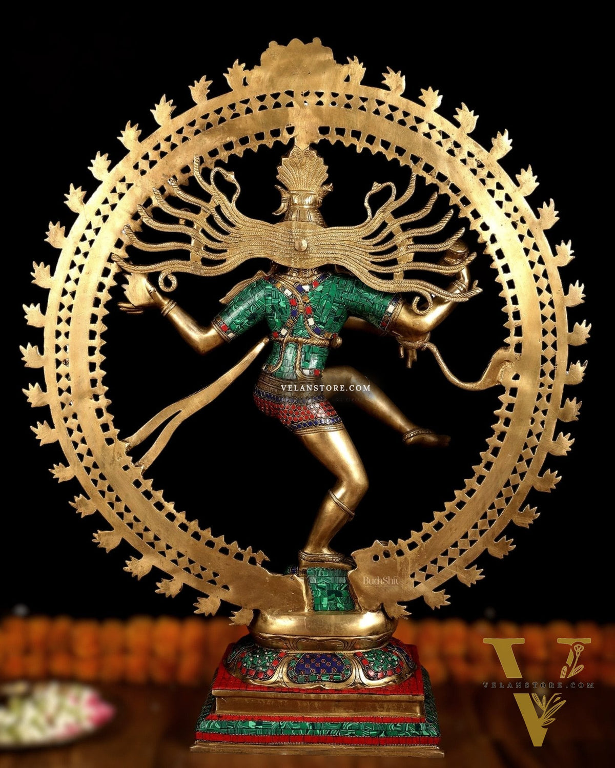 Large Handcrafted Superfine Brass Nataraja Statue by BudhShiv | 36" Tall | With Stonework