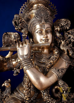 Large Lord Krishna Superfine Brass Sculpture - 48 inch, 75 kg