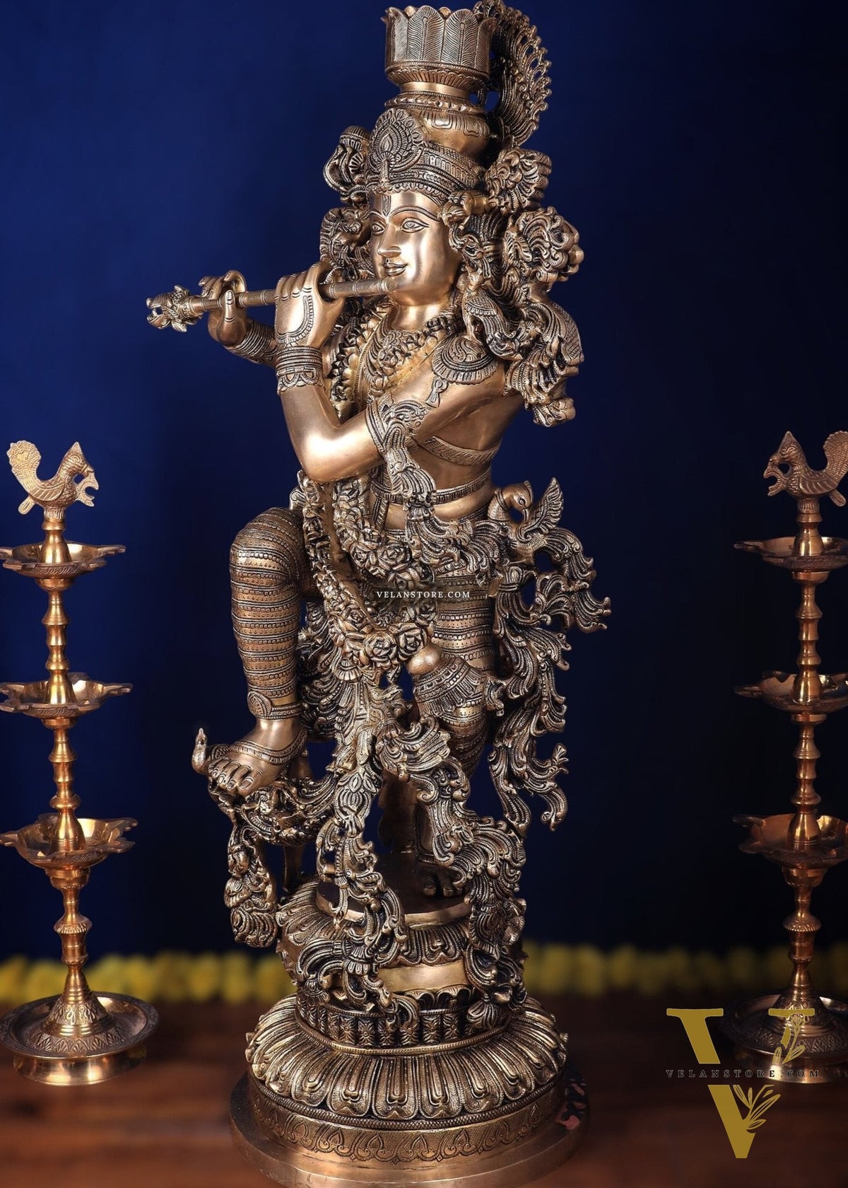 Large Lord Krishna Superfine Brass Sculpture - 48 inch, 75 kg