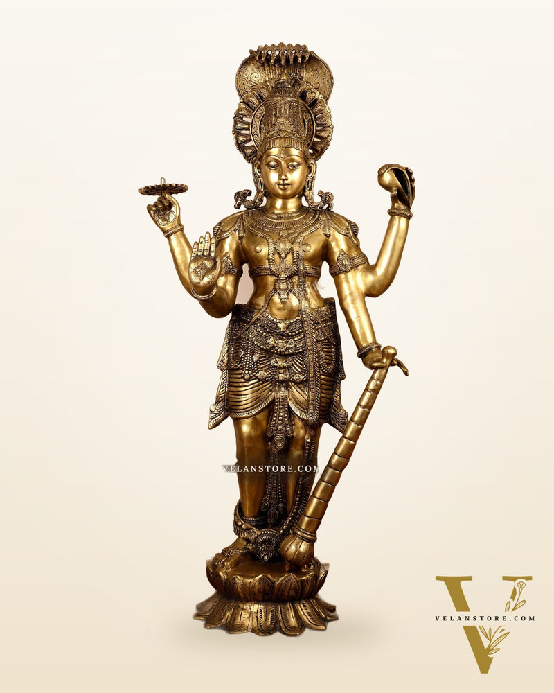 Large Lord Vishnu Brass Idol - 40 Inch Height