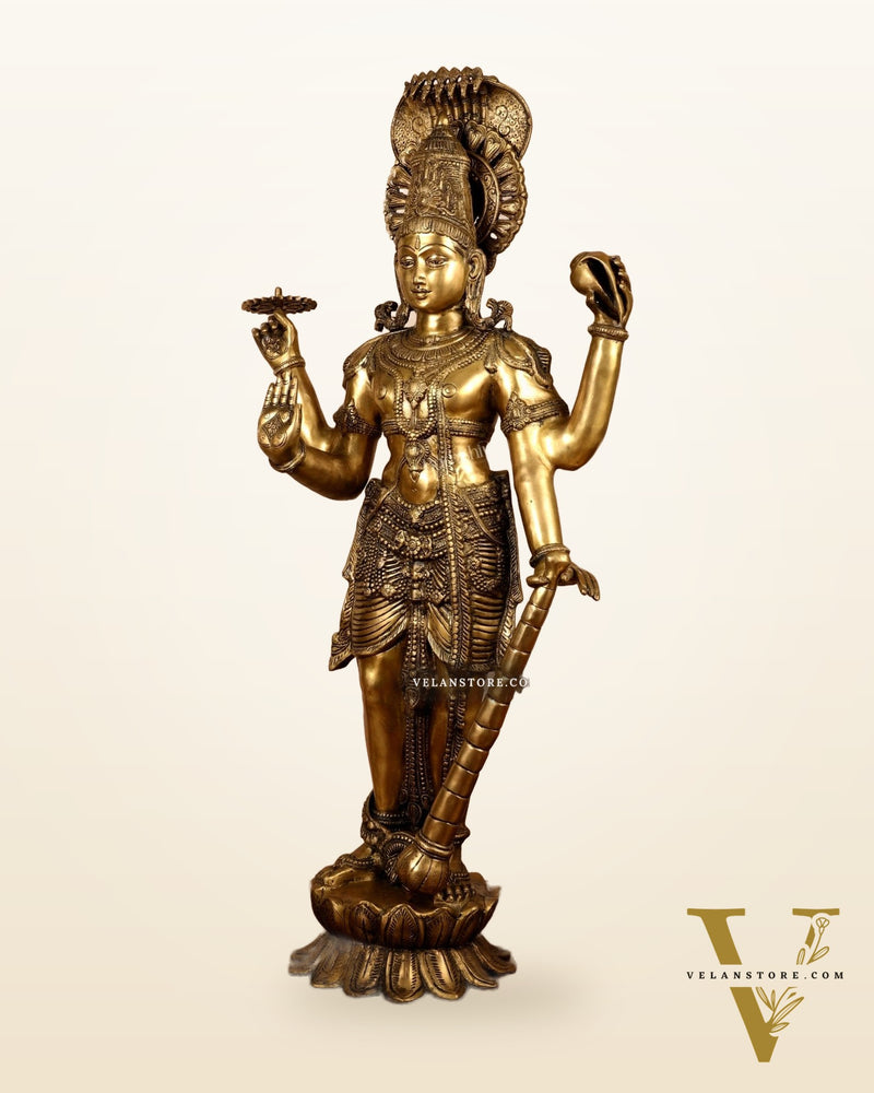 Large Lord Vishnu Brass Idol - 40 Inch Height