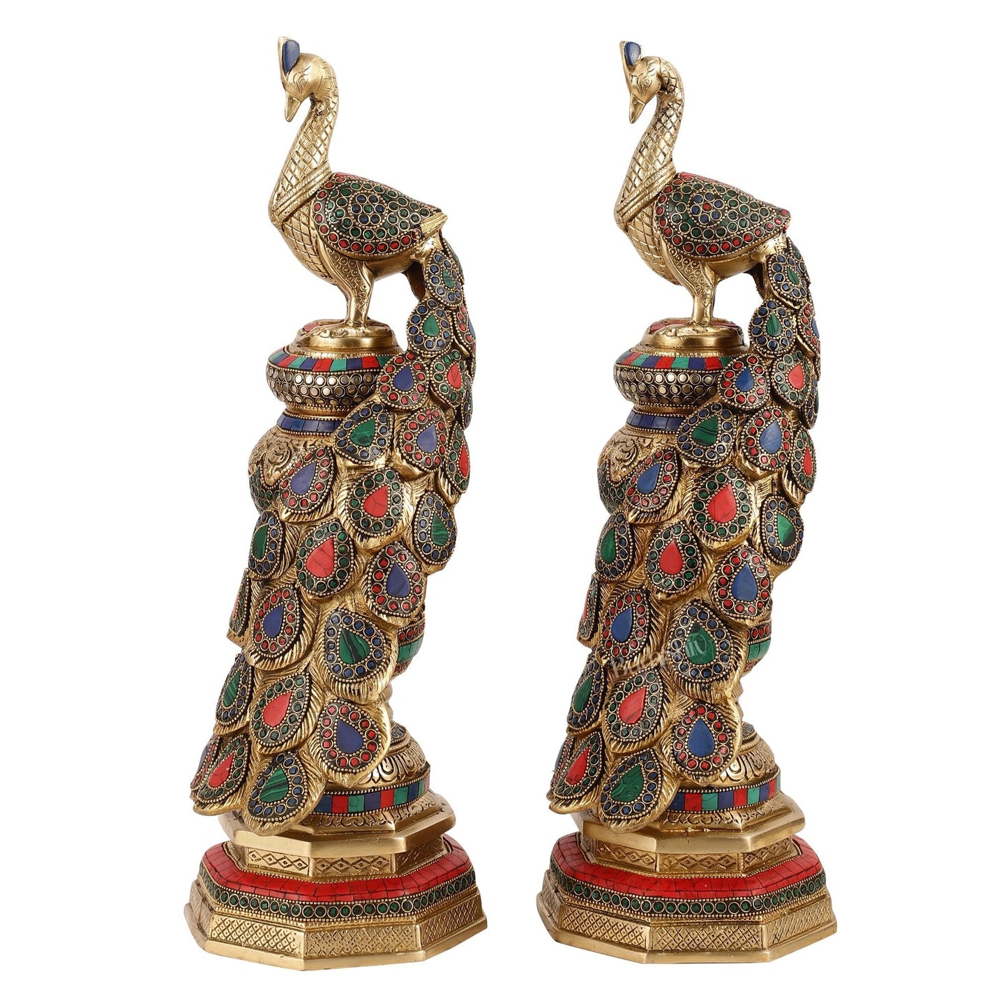Large brass Peacock Showpiece with Meenakari - 20 Inch pair
