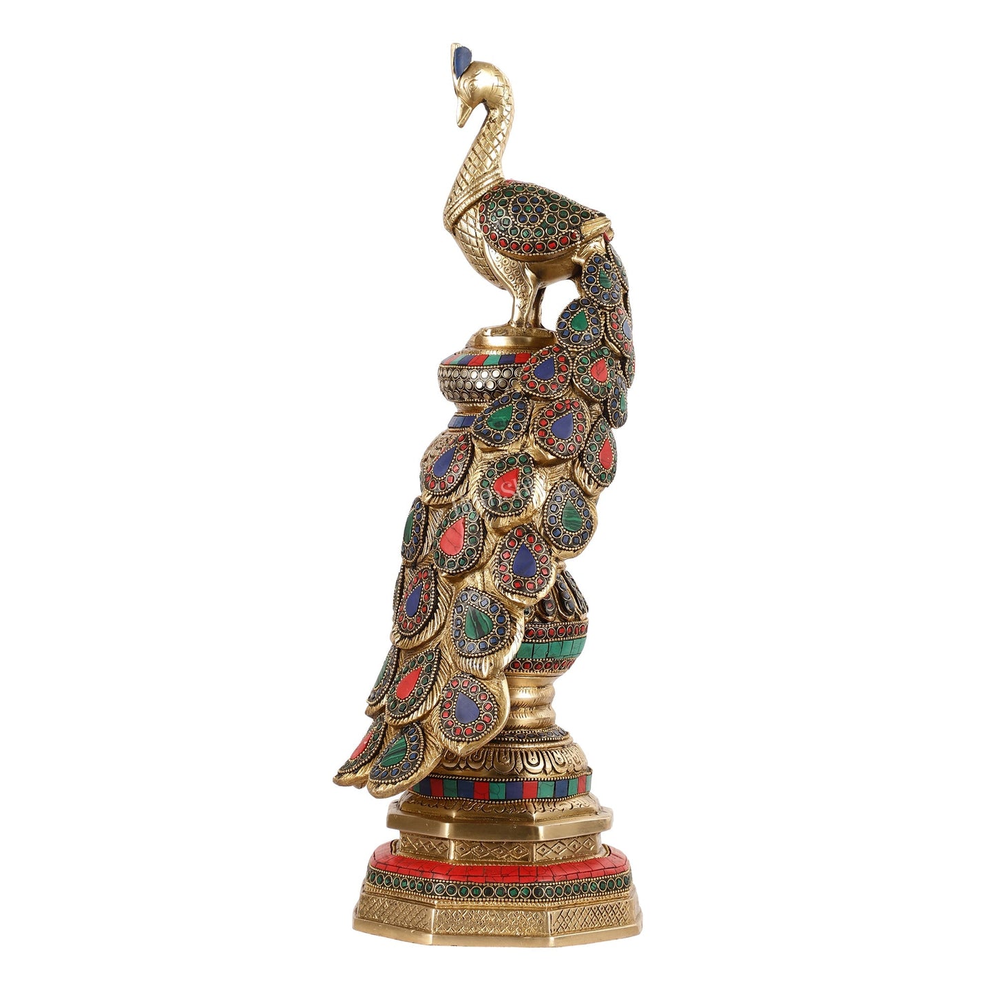 Large brass Peacock Showpiece with Meenakari - 20 Inch